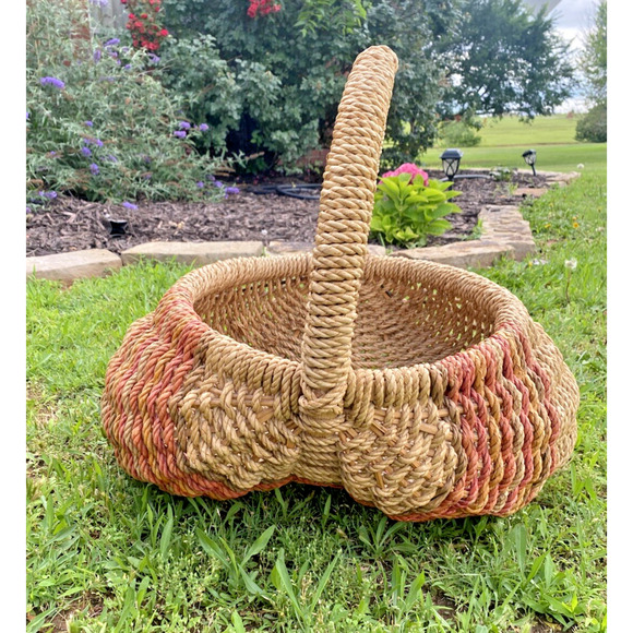 Vintage Buttocks Butt Basket Southwestern Stripe Egg Farm Flower Gathering 20" - Picture 3 of 16